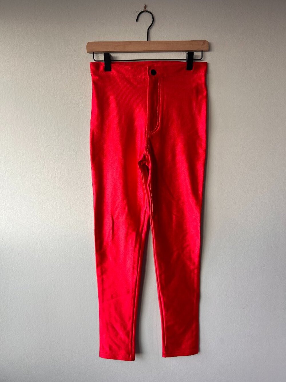 American Apparel Disco Pants Red High Waist Shiny Skinny Made in USA Size M